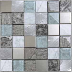 Neuestes Entwurfs-Aluminiummetallmischmarmor-Glasmosaik-Fliese für Küche Backsplash-Wände