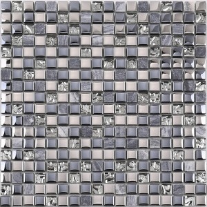 Hohe Qualität Neueste Design Kristallglas Mosaik Mix Stein Metall Für Küche Backsplash Wandfliese Glänzend Schwarz