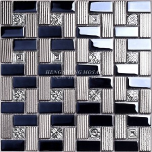 HDT01 12x12 Quadrat Muster Galvanik Glänzend Schwarz und Splitter Irisierende Glas Mosaik Wand Dekorfliesen